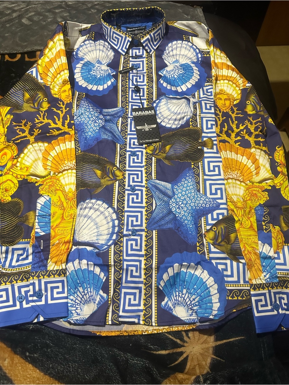 🆕 w/tags Men’s Barabas Oxford Rhinestone Long Sleeve Shirt Size Small Blue